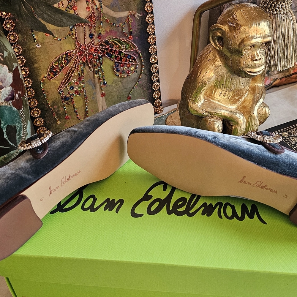 NIB - Sam Edelman Bluestone Velvet Michaela Mary Jane Flat - Size 6 - Picture 14 of 16
